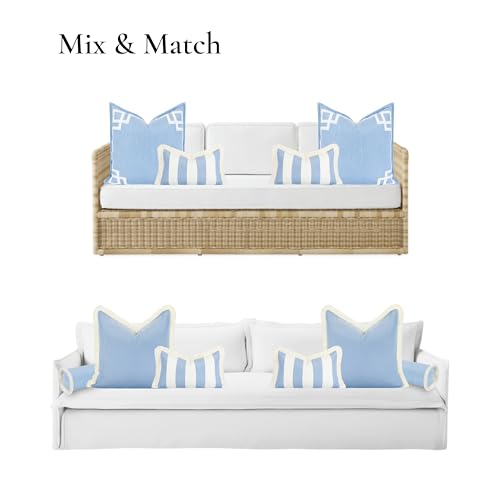 Hofdeco Premium Coastal Hampton Outdoor Performance Lumbar Pillow Cover Only, 12"x20" Water Repellent, UV and Fade Resistant for Backyard, Couch, Poolside, Azure Blue Woven Beach Stripes - color: Azure Blue Beach Stripes 12"x20"
