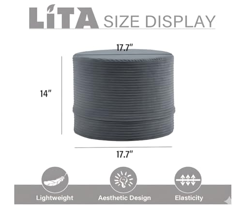 LITA Round Stuffed Pouf Ottoman, Velvet Poufs with High-Density Foam Filling and Washable Cover, Furry and Fluffy Bean Bag Foot Stools Ottoman for Living Room, Bedroom, Office, Grey - color: Velvet Grey