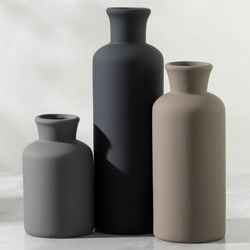 Ceramic Vase Set of 3, Neutral Vases Home Decor Rustic Farmhouse Decor Vase Terra Cotta Pottery Vases for Bouquet Pampas Grass Dried Fresh Flowers Living Room Kitchen Bedroom Bathroom - Multicolor - color: 007-multicolor