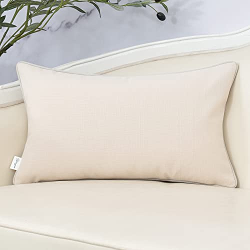 Yangest Patchwork Pillow Cover 12x20 Inch Luxury Cotton and Linen Cushion Cover Faux Leather Pillowcover for Couch Bedroom Living Room, White - color: L-white, size: 20" x 12" (Pack of 1)