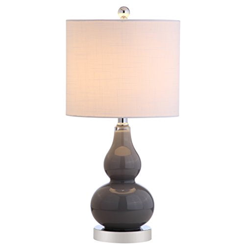 JONATHAN Y 20.5" Gray Glass Table Lamp, Modern Gourd Bedside Nightstand Lamp for Bedroom, Living Room, White Linen Shade, LED Bulb Included JYL1028A - color: Gray, size: Single