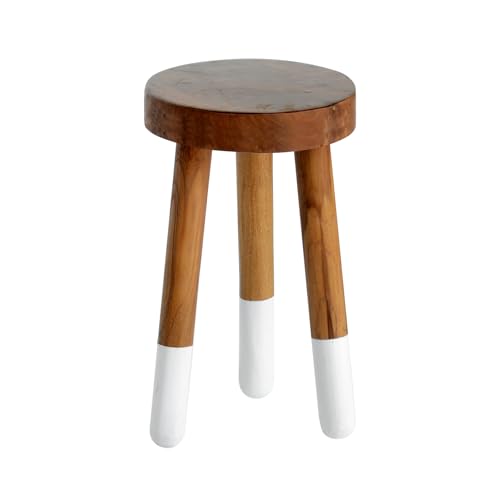 Teak 11.8" Round Dip Dyed Teak Stool | Wood Accent Side Table | Wood Plant Stand (24" Tall White) - color: 24" Tall White