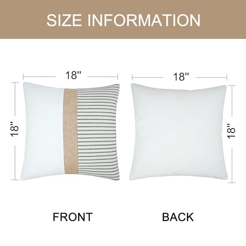 JASEN Farmhouse Pillow Covers 20x20, Modern Accent Square Throw Pillow Covers Set of 2, Grey and Beige Striped Patchwork Decorative Pillow Case for Sofa Couch Chair Bedroom - color: Grey, size: 20" x 20" (Pack of 2)