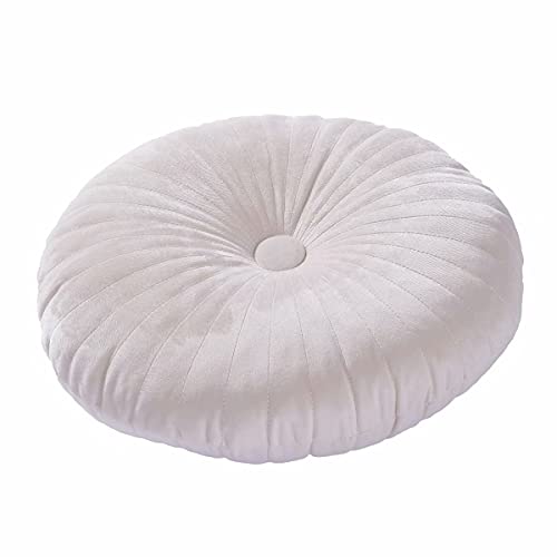 HLOVME Round Pillow Cushion for Couch Velvet Decorative Small Throw Pillow Solid Color for Living Room Bed Floor 13.7”, Beige - color: Beige