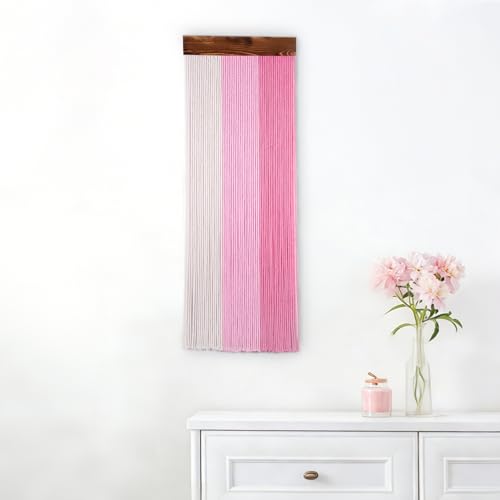 SCECALA Pink Small Macrame Wall Hanging Tapestry, Boho Hanging Macrame Pink Wall Art Boho Yarn Handmade Long Tapestry for Living Room Bedroom Modern Home Decor, 30.7x11.8 inch - color: Light Pink
