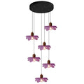 Purple Flower Glass Pendant Light 6-Light Cluster Chandelier Adjustable Hanging Ceiling Light Modern Pendant Lamp for Entryway Dining Room Living Room Foyer - color: Purple, 6 Lights