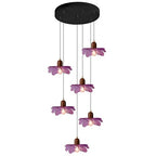 Purple Flower Glass Pendant Light 6-Light Cluster Chandelier Adjustable Hanging Ceiling Light Modern Pendant Lamp for Entryway Dining Room Living Room Foyer - color: Purple, 6 Lights