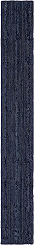 Unique Loom Braided Jute Collection Area Rug - Dhaka (1' 2" x 10' Table Runner, Navy Blue) - color: Navy Blue, size: 1'2" x 10' (Table Runner)