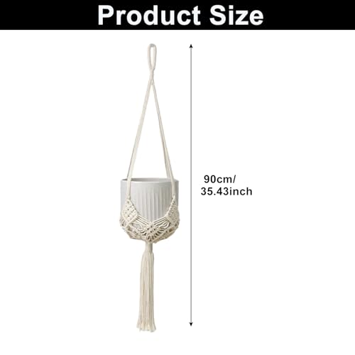 2 Pack Macrame Hanging Planters with Patterns - Stylish Plant Hangers Crochet Boho Plant Holder Hanging Plant Basket for Up to 6 Inch Pots(White) - color: White