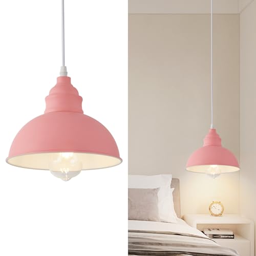 Plug in Pendant Light, 15FT Hanging Lights, On/Off Switch, Industrial Pendant Light with Plug in Cord, Metal Hanging Lamps for Living Room, Kitchen, Dining Room -Pink - color: Pink