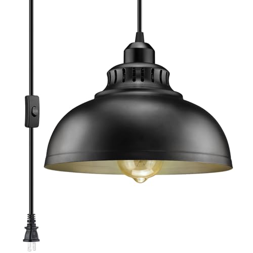 Plug in Pendant Light, 15FT Hanging Lights with Plug in Cord, On/Off Switch, Industrial Pendant Light with Plug in Cord, Metal Hanging Lamps for Living Room, Kitchen - color: Big black