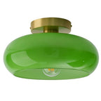 Green Ceiling Light - Mid Century Modern Flush Ceiling Light with Milk Glass Globe and Dark Green Lamp Shade in Brushed Brass for Dining Room - color: Flush-Green