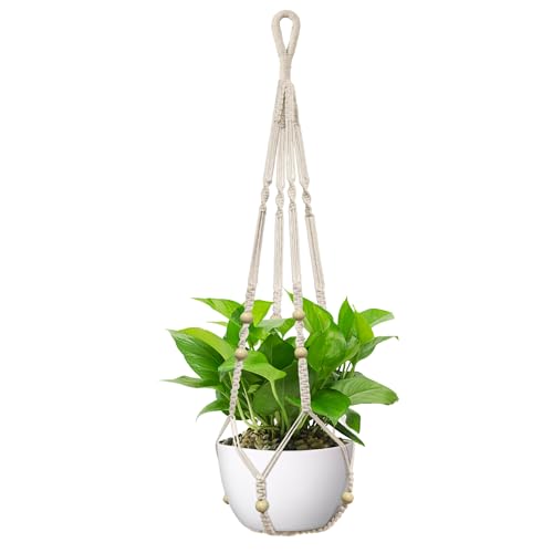 USLAI Macrame Plant Hanger Indoor Outdoor, Fits 4 to 15 Inch Pots, Strong Hanging Planter Holder, Boho Home Decor, 35 Inch, Ivory (POTS NOT Included) - color: Ivory, size: 35 Inch