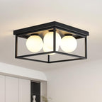 Flush Mount Ceiling Light, 12.6” Close to Ceiling Light Fixtures with Globe Glass Shade, 4-Light Black Ceiling Light Fixture for Bedroom Kitchen Hallway Living Room Dining Room Entryway - color: 4 Light Black
