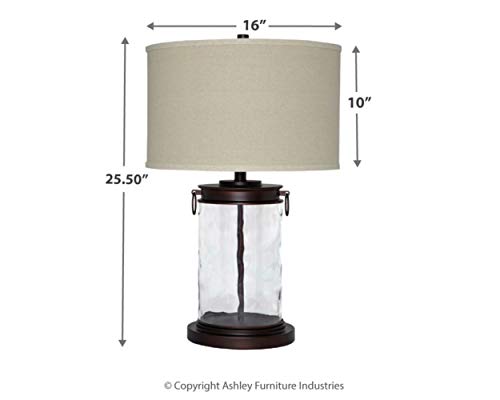 Signature Design by Ashley Tailynn Modern 25.25" Glass Table Lamp with Hardback Shade, Clear - color: Taupe With Clear