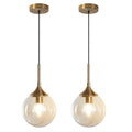 KCO Lighting Mid Century Modern Kitchen Island Pendant Lighting Gold 1-Light Amber Glass Globe Pendant Light Brushed Brass Large Living Room Pendant Light Fixture (2 Pack) - color: Gold+Amber-2PC