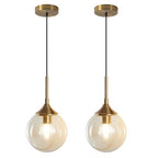 KCO Lighting Mid Century Modern Kitchen Island Pendant Lighting Gold 1-Light Amber Glass Globe Pendant Light Brushed Brass Large Living Room Pendant Light Fixture (2 Pack) - color: Gold+Amber-2PC
