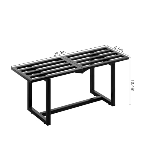 Plant Stand Indoor Outdoor, Foldable Metal Plant Shelf for Multiple Pots, Mid Century Slatted Bench for Patio Garden, Heavy Duty Capacity 330 lbs 2 Pack Black