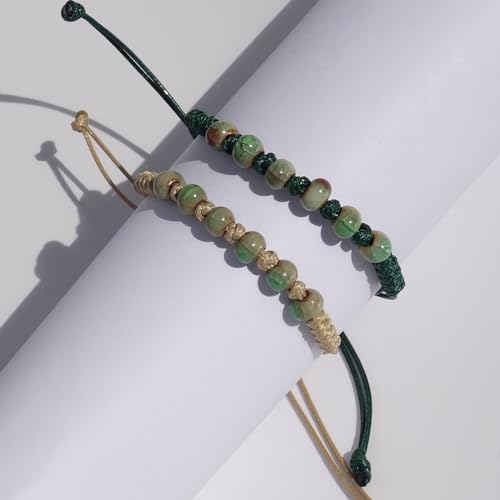 Handmade Green Boho Bracelets for Women, Bohemian Ceramic Beads Bracelets for Friends, Trendy Porcelain Stone Beaded Bracelets for Sisters - color: Earthy Green