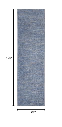 Nourison Home Nourison Essentials Blue Grey 2'2" x 10' Area Rug - Easy Clean, Non Shedding, Bed Room, Living Room, Dining Room, Kitchen (10' Runner) - color: Blue/Grey, size: 2'2" x 10' (Runner)