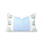 Hofdeco Premium Grandmillennial Coastal Hampton Patio Indoor Outdoor Lumbar Pillow Cover Only, 12"x20" Water Repellent for Backyard, Couch, Poolside, Blue Green Block Print Striped Lily of the Valley - color: Baby Blue Green Block Print Striped Lily of th