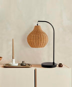 HarvestLand Sunwoven 20” Boho Table Lamp – Woven nightstand lamp, Rattan Lamp with Curved Black Metal Frame for Bedside Lamp, Wicker lamp for Bedroom, Living Room, or Entryway, End Table lamp - style: Sunwoven 20” Rattan