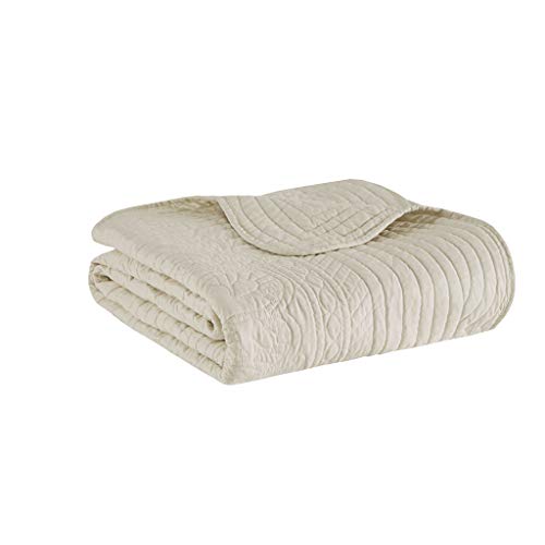 Madison Park Luxe Quilted Throw Blanket - Damask Stitching Design, Cotton Filled Spread, Ultra Soft, Cozy Bedding for Living Room Couch, Sofa, Bed, 60x72", Scalloped Borders Cream - color: Scalloped Edges Cream, size: 60"x72"