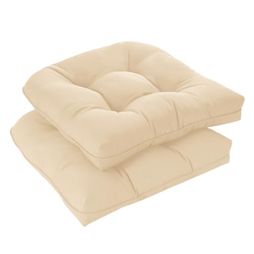 downluxe Outdoor Chair Cushions Set of 2 for Patio Furniture, Waterproof Tufted Overstuffed Patio Furniture Cushions, Thick Outdoor Seat Cushion, 19" X 19" X 5", Beige - color: Beige, size: 2 Count (Pack of 1)
