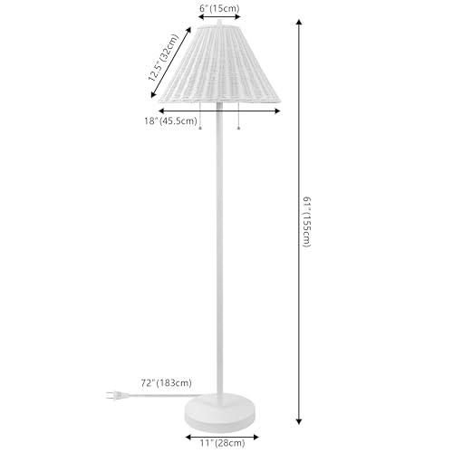 JONATHAN Y 61" White 2-Light Coastal Bohemian LED Floor Lamp for Living Room, Brown Rattan Shade, Mid-Century Modern Tall Standing Lamp, Pull-Chain, LED Bulbs Included (JYL3092B) - color: White