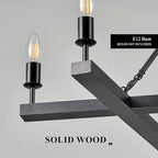 Rustic Black Farmhouse L45'' Wood Chandelier Unique Square 6-Light Candle Long Ceiling Pendant Lighting for Kitchen Living Dining Room Foyer Bedroom High Ceiling,E12 - color: Black, size: 45 inches