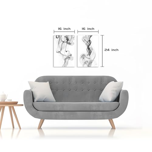 ArtSquare Black and White Canvas Wall Art: Abstract 2 Pieces Smoky Picture Minimalist Watercolor Prints for Bedroom - color: black and white, size: 24”x16”x2