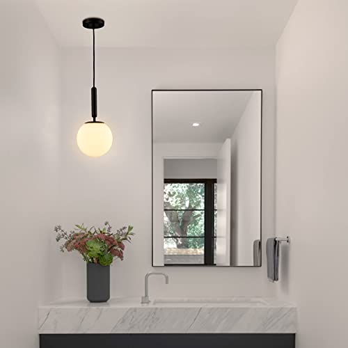 DIRYZON Modern Globe Pendant Lighting for Kitchen Island Black Hanging Ceiling Light Dining Pendant Chandelier Fixture with 7.9 Inches Milky White Frosted Lampshade - color: Black, size: 8 Inch-Hardwired