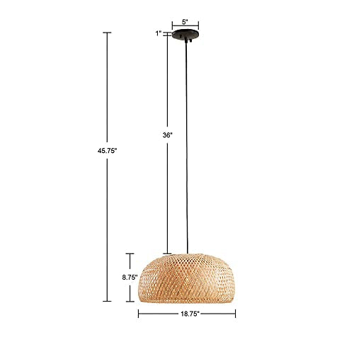 INK+IVY Astrid Farmhouse Iron Rattan Pendant Light Fixtures for Kitchen Island, Bowl Shaped Bamboo Shade Hanging Ceiling Light, Dining, Foyer, Bath, Bedroom Cottage Mid-Century Home Decor - Natural