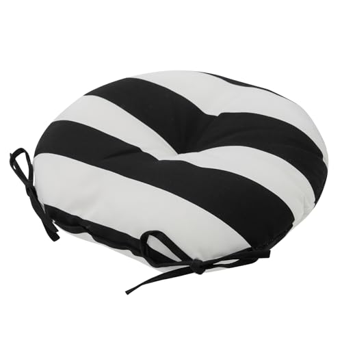 Bistro Chair Cushions 15 inch,Set of 2,Tufted Round Chair Cushions with Ties,15"x15"x4",Water Resistant Round Seat Cushion for Barstool Chairs,Patio Garden Kitchen Outdoor Furniture(Black and White) - color: Black White, size: 15"x15"