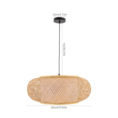 Bamboo Wicker Rattan Shade Pendant Lamp 23.62 inch Woven Rattan Chandelier Country Style Weave Hanging Light for Bedroom Living Dinning Room Kitchen Island
