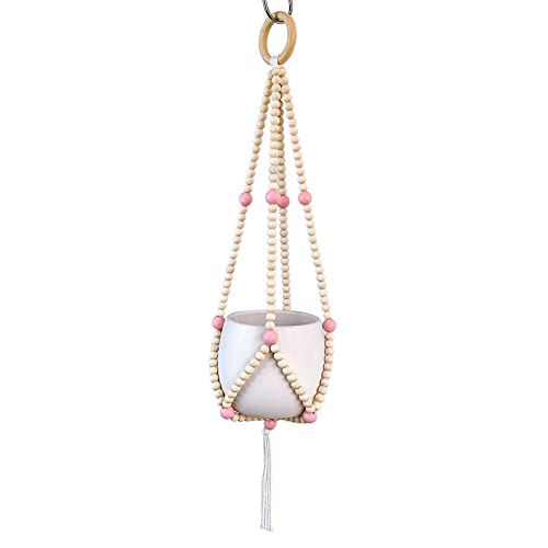 Ochine Macrame Plant Hanger Indoor Hanging Planter Basket Wood Beads Decorative Boho Flower Pot Holder with Round Hooks for Indoor Outdoor Boho Home Decor Handmade Bead Hangers (Not Included Pot) - color: E