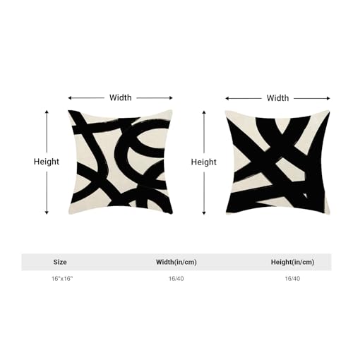 Black And Cream Pillow Covers 16x16 Set Of 2 Geometric Abstract Modern Art Line Throw Pillow Covers Boho Minimalist Style Decorative Pillowcase Linen Cushion Case Decoration For Home Sofa Outdoor - color: Art Line 2, size: 16" x 16" (Pack of 2)