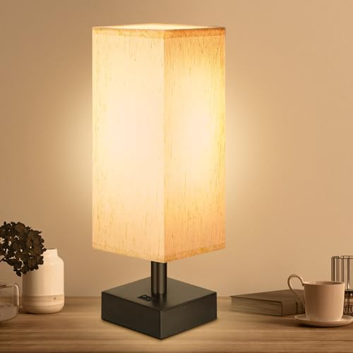 DEGNJU Small Lamp for Bedroom, Bedside Lamps for Night Stands, Mini Minimalist Table Lamp With Square Flaxen Fabric Shade, 11 Inch Desk Reading Lamp for Dorm Living Room Office, 1 Pack - color: Square-Flaxen-11 Inch, size: 1 Pack