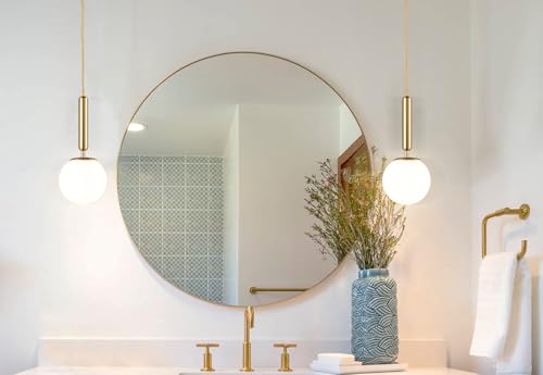 DIRYZON Brass Pendant Lights Kitchen Island Set of 2,Modern Hanging Light Fixture Globe Pendant Lighting with Milk Glass,Adjustable Height - color: Gold, size: 6 Inch-Hardwired-2 Pack