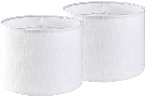 Set of 2 Pure White Linen Drum Lamp Shade 13" Top x 13" Bottom x 10" High (Spider) Contemporary Lamp Shades for Table Lamps & Bedside Lamps Replacement Lampshade - GO&SO - Assembly is Required - color: White-Texture, size: 13*13*10 inch-2 Pack