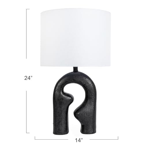 Modern Abstract Sculptural Table Lamp with Drum Shade, Black and White - color: Black