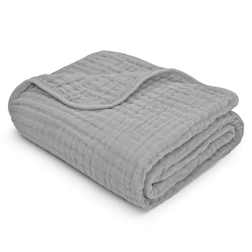 Comfy Cubs Muslin Baby Blanket - Soft, Lightweight, 6-Layer Cotton Swaddle Blankets for Newborns, Infants & Toddlers - 40" x 40" Large, Breathable & Versatile for Sleeping & Tummy Time - Heather Blue - color: Heather Blue, size: Baby - 40" X 40"