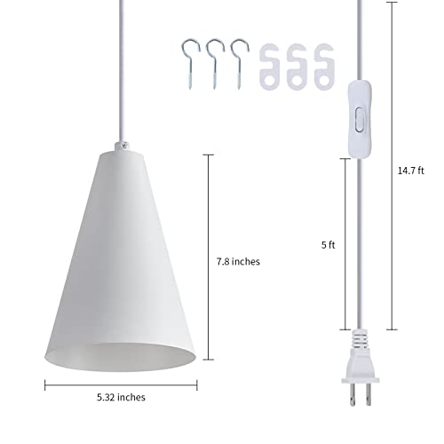 White Plug In Pendant Lights Kitchen Island,Dining Room Light Fixtures Over Table 1 Pack with Cone Metal Shade, Modern Farmhouse Mini Chandeliers with Cord On/Off Switch Hanging Lighting for Sink - color: 1Pack white-Plug in
