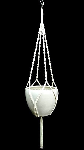 4 Legs Polypropylene Fiber Rope Macrame Plant Hanger Hanging Planter Holders Black& White Color, 48-inches for 10-12" Pot (White) - color: White