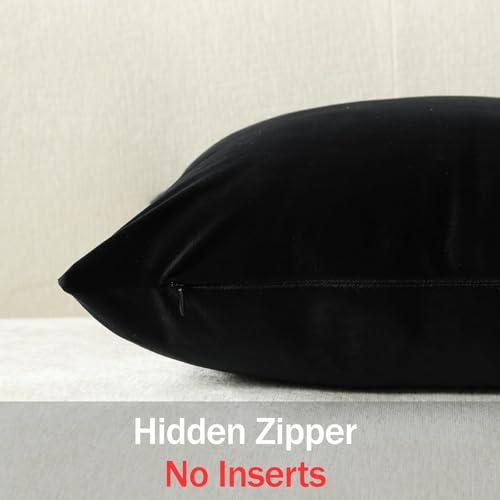 DEZENE Lumbar Pillow Covers 12x20 Black: Pack of 2 Cozy Soft Velvet Rectangular Modern Luxury Decorative Throw Pillow Cases for Sofa Couch Living Room Bed Home Decor - color: Caviar, size: 20" x 12" (Pack of 2)