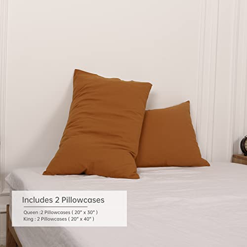 Simple&Opulence Linen Pillowcases 1 Pair Basic Style 55% Euro Linen 45% Cotton Blend Solid Color Flax Shams Set of 2, King Size 20"x40", Rust - color: Rust, size: 20"x40"