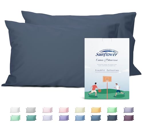 Sunflower Queen Pillowcases Set of 2, 100% Cotton Queen Size Pillow Cases 2, 20×30 inches Crown Blue, Soft and Breathable - color: Crown Blue, size: Queen (20"x30")