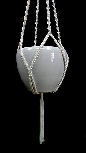 4 Legs Polypropylene Fiber Rope Macrame Plant Hanger Hanging Planter Holders Black& White Color, 48-inches for 10-12" Pot (White) - color: White