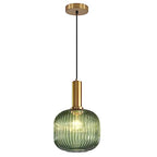 BOKT Mid Century Modern Green Glass Pendant Light Large Gold Globe Kitchen Island Pendant Light Fixture Minimalist Anti Brushed Brass Round Ceiling Hanging Pendant Lamp (7.9" Green) - color: Green
