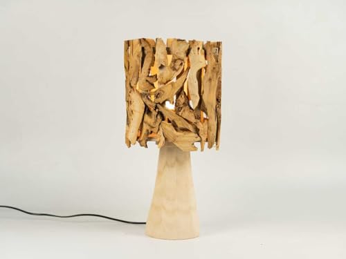 Handmade Natural Wood Table Lamp, Rustic Design with Driftwood Shade, Artistic Lighting for Bedroom, Living Room